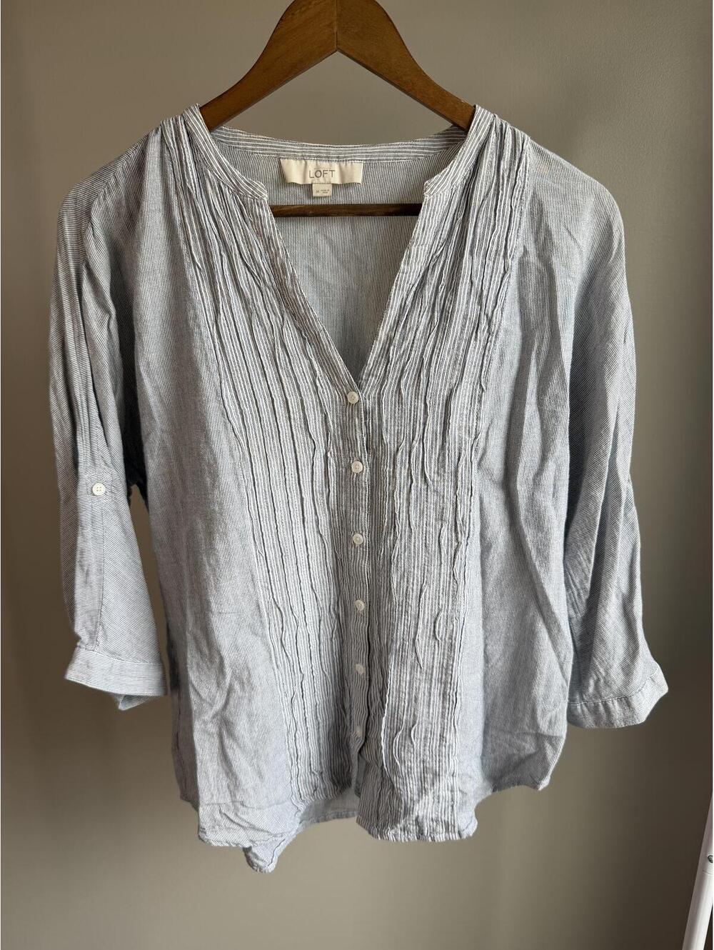 Loft cotton button up v-neck long sleeve shirt